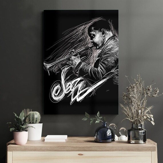 Jazz Glass Painting Wall Decor Music Room Decoration Etsy