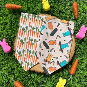 Skater Peeps, over the collar dog bandana, Easter dog bandana, peeps, carrot dog bandana, reversible dog bandana