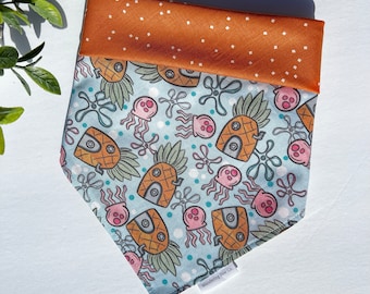 Bikini Bottom Dog Bandana, Over the collar bandana, Reversible dog bandana, tie on dog bandana, snap on dog bandana