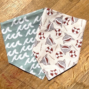 Boho Shark Bait Dog Bandana, Over The Collar Dog Bandana, Reversible Dog Bandana