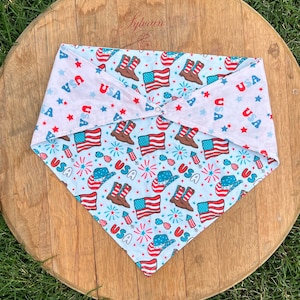 Party In The U.S.A Dog Bandana, Over the collar bandana, tie on bandana, reversible dog bandana, fourth of July dog bandana