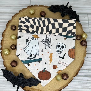 Skater Boo, halloween, halloween dog bandana, dog bandana, over the collar dog bandana