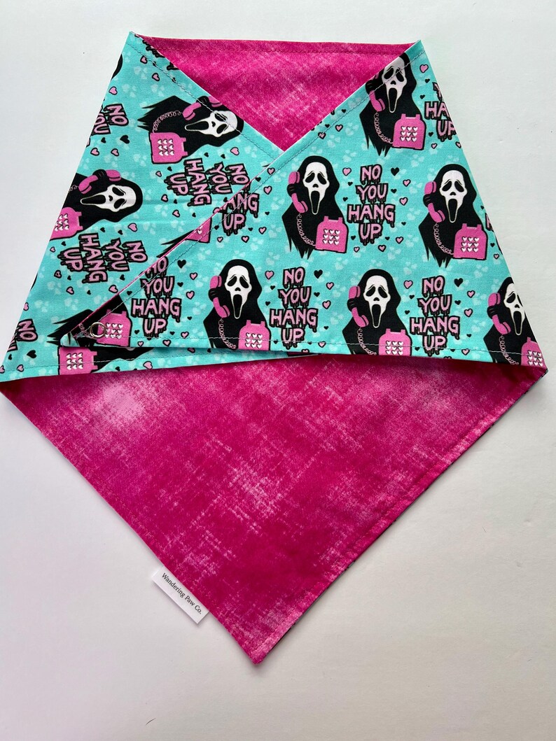 Hallo-Scream- Halloween bandana, dog bandana, over the collar bandana, tie on bandana, reversible bandana, snap on bandana, spooky bandana image 9