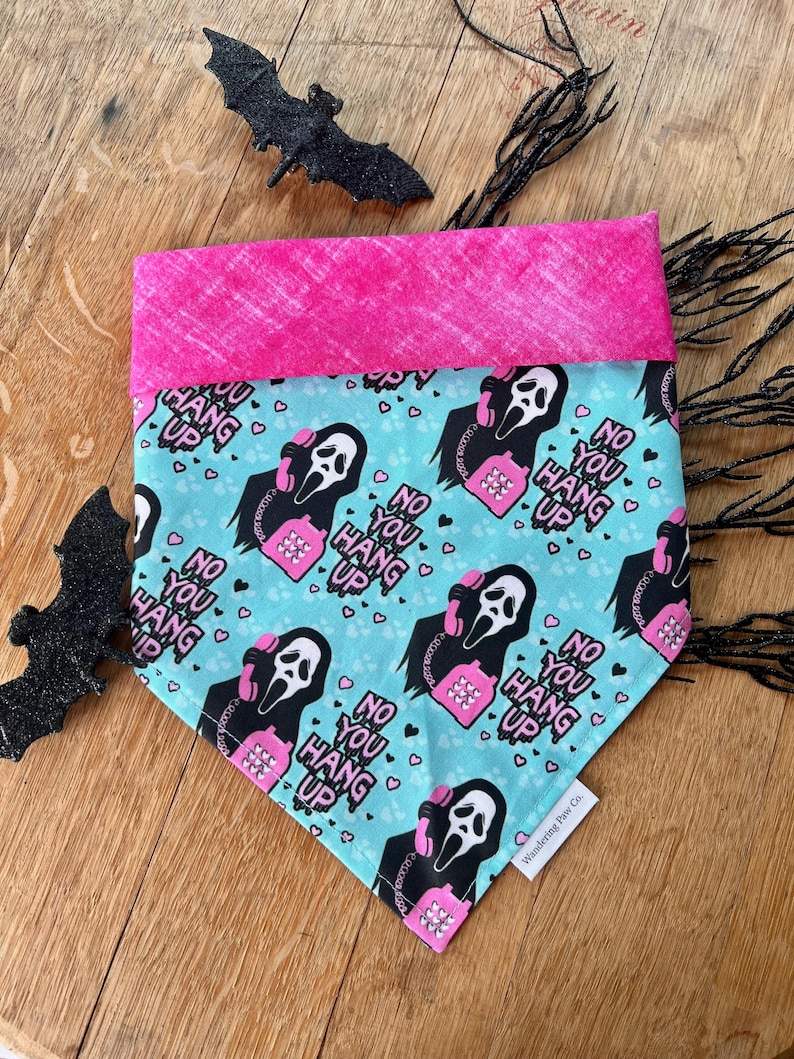Hallo-Scream- Halloween bandana, dog bandana, over the collar bandana, tie on bandana, reversible bandana, snap on bandana, spooky bandana image 1