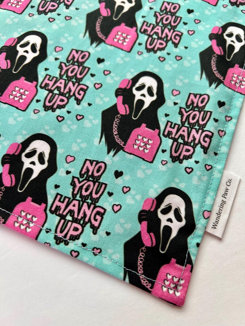 Hallo-Scream- Halloween bandana, dog bandana, over the collar bandana, tie on bandana, reversible bandana, snap on bandana, spooky bandana image 2