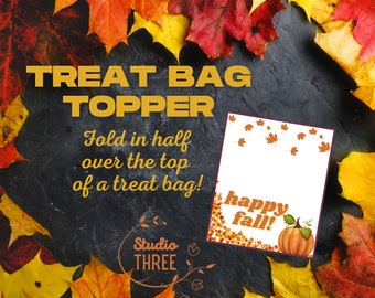 Topper de bolsa de golosinas de otoño ~ Truco o trato ~ Tronco o golosina ~ Topper de bolsa de golosinas imprimible ~ Feliz otoño ~ Festival de otoño