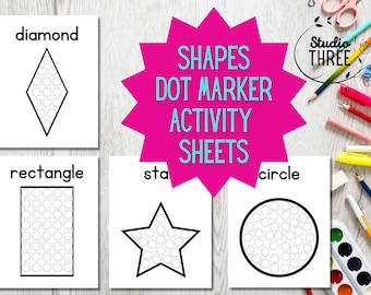 Hojas de actividades de marcador de puntos de formas - Preescolar - Habilidades motoras finas - Pre-K- Do-A-Dot - Preparación escolar - Formas - Sello de puntos
