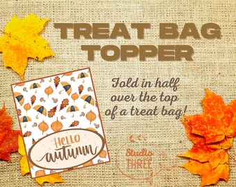 Topper de bolsa de golosinas de otoño ~ Truco o trato ~ Tronco o golosina ~ Topper de bolsa de golosinas imprimible ~ Hola otoño ~ Festival de otoño