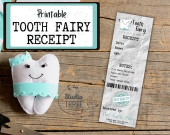 Recibo del Hada de los Dientes - Imprimible ~ Rellenable ~ PDF ~ Descarga digital, Editable, Imprime en casa