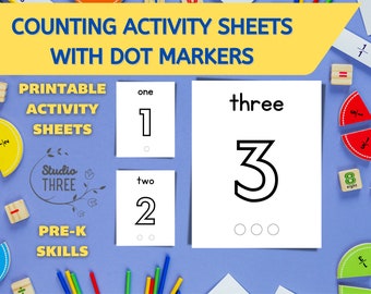 Páginas de actividades con marcadores de puntos para contar - Actividad preescolar - Do-A-Dot - Habilidades motoras finas - Práctica de conteo - Sello de puntos - Marcadores de bingo