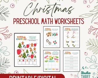 Hojas de trabajo de matemáticas para preescolar de Navidad ~ Imprimibles ~ Digitales ~ Imprima en casa o use una tableta ~ Diversión navideña ~ Matemáticas ~ Clasificación ~ Preescolar