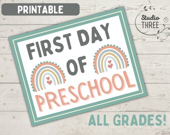 Letrero para el primer día de clases - Imprimible - Digital - Listo para usar - Arcoíris - Arcoíris moderno - Primer día - Regreso a clases
