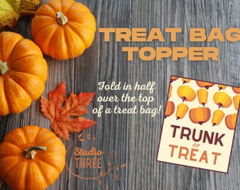 Topper de bolsa de golosinas de otoño ~ Truco o trato ~ Tronco o golosina ~ Topper de bolsa de golosinas imprimible ~ Tronco o golosina ~ Calabazas ~ Festival de otoño