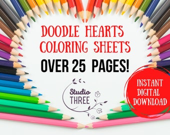 Hojas para colorear de corazones de garabatos