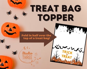 Topper de bolsa de truco o trato ~ Halloween ~ Truco o trato ~ Tronco o trato ~ Topper de bolsa de regalo imprimible ~ Calabazas ~ Jack-O-Lanterns