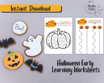 Hojas de trabajo de aprendizaje temprano de Halloween ~ Imprimibles ~ Digital ~ Imprimir en casa o usar tableta ~ Diversión de Halloween ~ Aprendizaje de niños pequeños ~ Preescolar