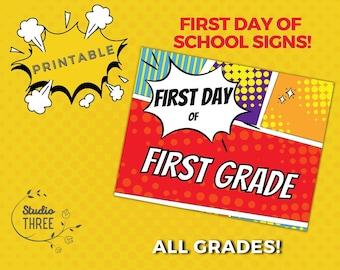 Letrero de primer día de clases - Imprimible - Digital - Listo para usar - Superhéroe - Primer día - Regreso a clases