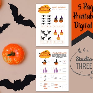 Halloween Preschool Math Worksheets ~ Printable ~ Digital ~ Print at Home or Use Tablet ~ Halloween Fun ~ Math ~ Graphing ~ Sorting