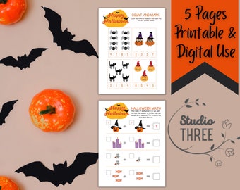 Hojas de trabajo de matemáticas preescolares de Halloween ~ Imprimibles ~ Digital ~ Imprimir en casa o usar tableta ~ Diversión de Halloween ~ Matemáticas ~ Gráficos ~ Clasificación