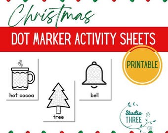 Hojas de actividades con marcadores de puntos navideños: preescolar, habilidades motoras finas, preescolar, Do-A-Dot, preparación para la escuela, invierno, vacaciones, sellos de puntos