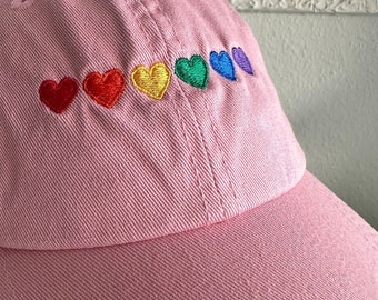 Bestickte Kappe - gay pride cap, Regenbogen Herz Kappe, unisex