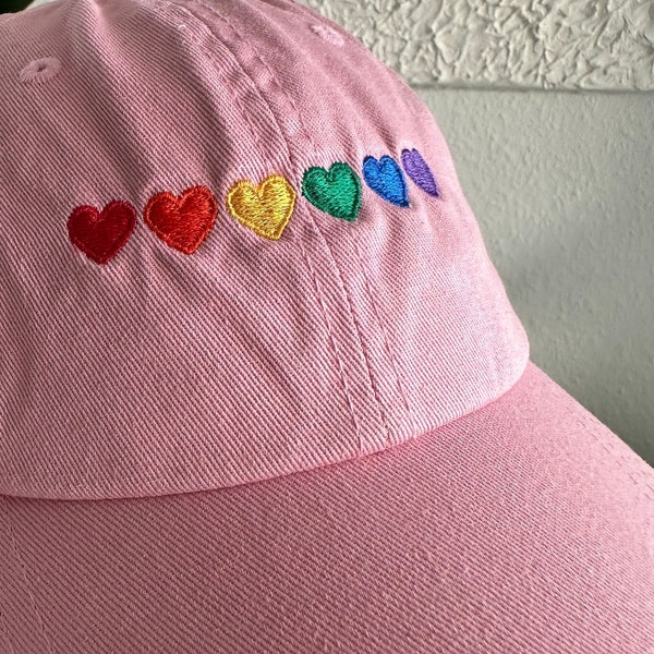 Bestickte Kappe - gay pride cap, Regenbogen Herz Kappe, unisex