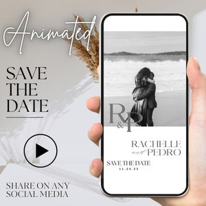 Modelo de convite de vídeo de casamento, texto de convite por SMS por telefone, convite de casamento animado, download de convite por telefone digital Canva
