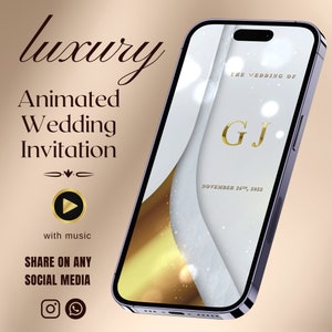 Mehrseitige Luxus-Weißgold-Hochzeits-Video-Einladung, Save The Date Animierte Video-Einladung, Video-Evite, Hochzeitskarte, Luxus-Einladung