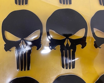 Pair of pre-spaced stickers in light relief THE PUNISHER black color