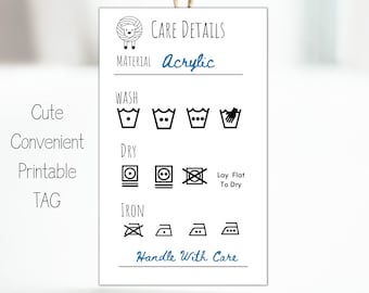 Druckbare PFLEGEANLEITUNG Etikett Gestrickte Produktpflege Print At Home Crochet Care Detail Tag DIY Produktanhänger Printable Crochet Knit Label