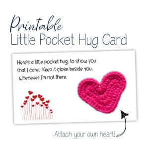 Pocket knuffel gehaakte kaart afdrukbare gehaakte pocket knuffel sjabloon - gedicht display kaartsjabloon - mini gehaakt hart label - pocket hart