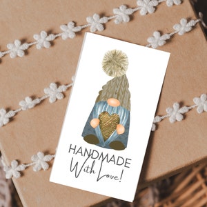 Gnomo hecho a mano con etiquetas de regalo imprimibles de amor - Hecho a mano con etiqueta de amor - Gnomo imprimible hecho con etiquetas de amor - Etiqueta de producto Gonk Gnome