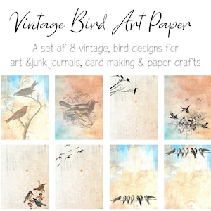 Papel vintage para impressão, decoupage, diário lixo, diário de arte imprimível, pássaro, papel digital, colagem vintage, arte, pássaros, cartão de felicitações