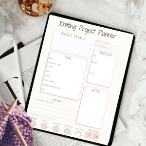 KNITTING PLANNER Page Minimalist Knitting Printable Planner Editable PDF Knitting Journal Digital For Goodnotes Knitting Easy Project Page