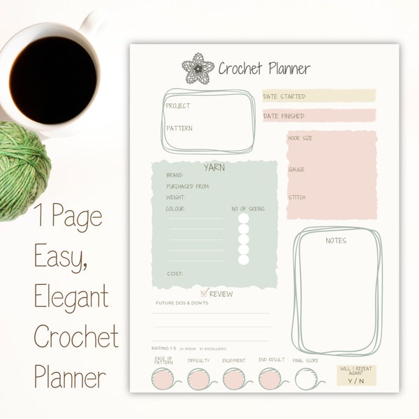 Boho Crochet Planner Page Digital Crochet Planner Printable Crochet Planner Crochet Project Page Crochet Journal