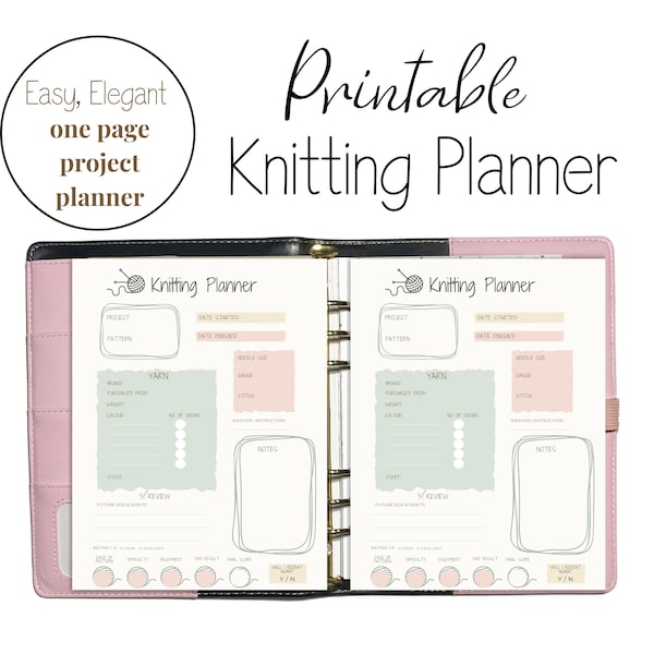 PRINTABLE Knitting Planner Page For Knitting Project Planner Boho Knitting Journal Project Page For Knitters Print At Home Knitting Download