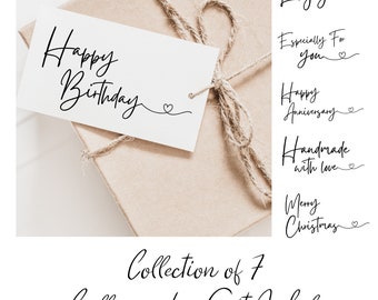 Etiquetas de regalo de caligrafía IMPRIMIBLE Imprimir en casa Etiquetas de regalo minimalistas Descargar etiqueta de feliz cumpleaños DIY hecho a mano con etiqueta de amor Tarjeta de agradecimiento