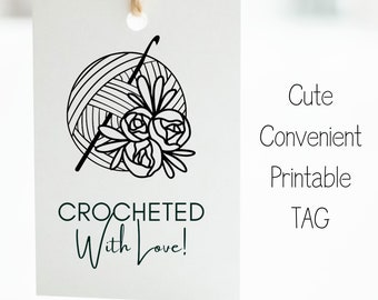 CROCHET Gift Tag Printable Hand Crocheted With Love Crochet Label Printable Product Labels DIY Crochet Gift Tag DIY Crochet Business Label