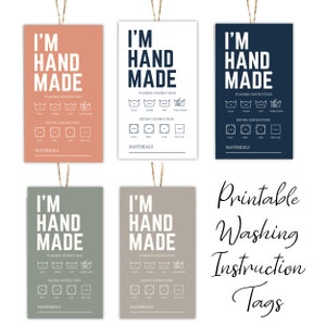 AFDRUKBARE WASinstructietags Onderhoudslabels Thuis afdrukken I'm Handmade Onderhoudstags Leuke doe-het-zelfonderhoudskaart Producttag Gehaakt zakelijk breiwerk