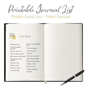 Printable Journal Card with 20 Journal List Ideas, Journal Prompts, Journaling Trigger List, Journaling Card, Planner Cards, Bullet Journal