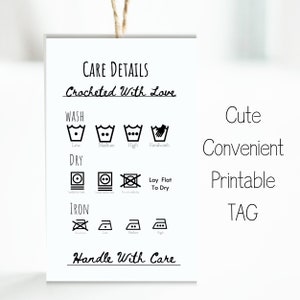 Printable CROCHET CARE Card Label Washing Instructions Product Care Tag ...