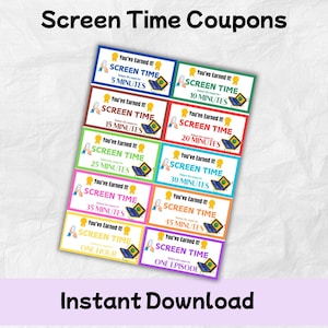 Cupones imprimibles de Screen Time / Gane Screen Time / Recompensas de Screen Time para niños