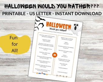 Halloween Party Game, Halloween Printable, Would You Rather,  Instant Download, US Letter 8.5"x11"