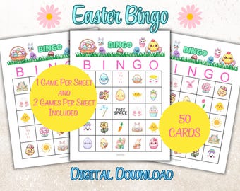 Easter Bingo, 50 Printable Easter Bingo Cards, Fun Kids Activity, Easter Party Game, Classroom Bingo, Instant Download for Family