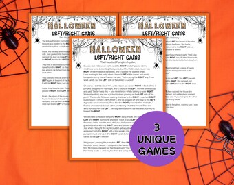 Links rechts Halloween-spel, leuke afdrukbare feestactiviteit voor kinderen, tieners en volwassenen, Halloween-plezier direct downloaden