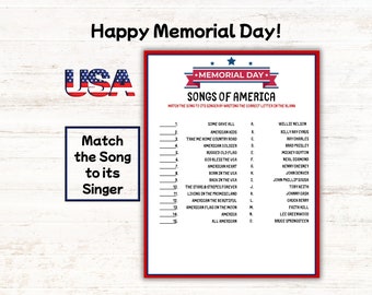Memorial Day Games -American Songs -  Printable Games - Digital Download - 2 Sizes: 5"X7" and 8.5"X11" Plus Answer Key