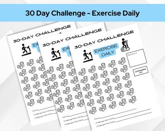Rastreador imprimível de desafio de 30 dias – Definição de metas – Desafio diário de exercícios – Download digital