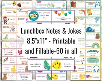 Lunchbox Jokes for Kids, Lunchbox Notes, Lunchbox Cards, Affirmations and Jokes, Printable and Fillable, 8.5"x11" Pages