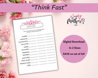 Mothers Day Game | Think Fast | Fun Printable Game for Mom| Mothers Day Party Games | Mothers Day Ideas |Mothers Day Brunch