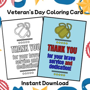 Veterans Day Coloring Page, Veterans Day Thank You Card, Thank For Your Service Veteran Card, Happy Veterans Day Craft, Kids Coloring